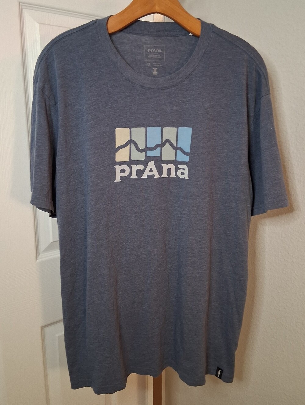 Prana Heather Blue Short Sleeve Logo Tee with Pastel Graphic